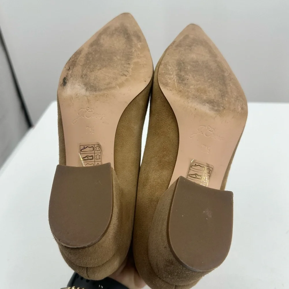 J Crew Mid Heel Pumps Camel Tan Suede Point Toe Womens 7.5